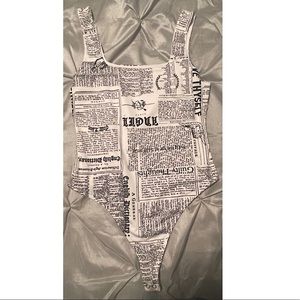 Graphic Bodysuit Newspaper Print